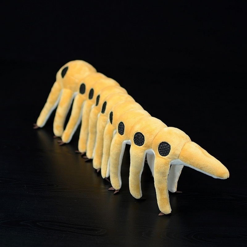 Rear perspective of the Microdictyon plush toy, emphasizing its lifelike body structure and prehistoric look