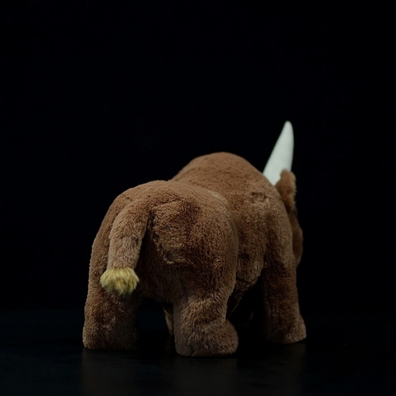 Rear view of Elasmotherium plush toy, showing its soft tail and sturdy plush body by SoftDaysLab
