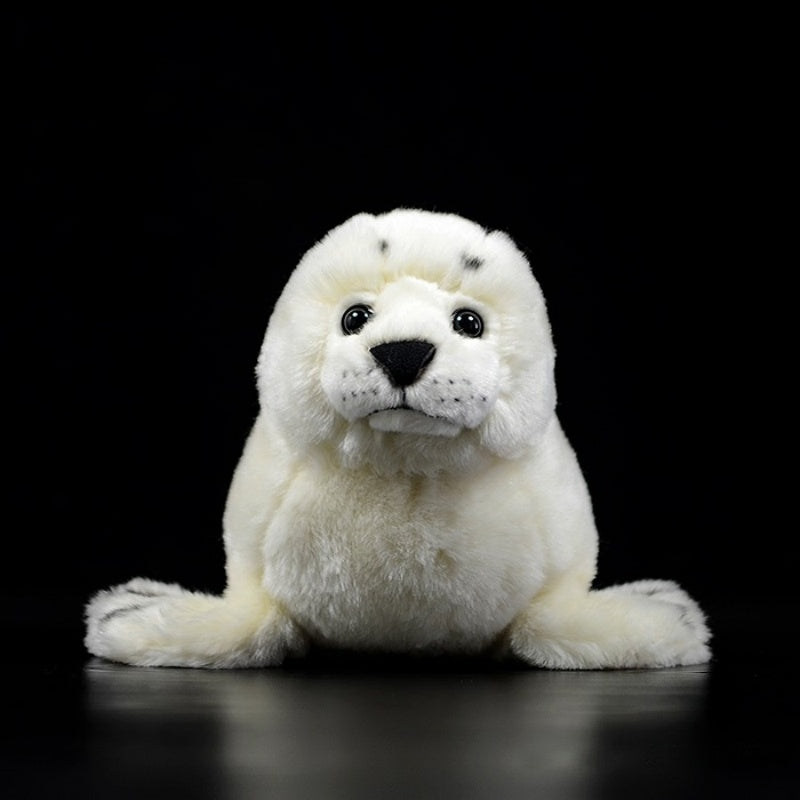 Lifelike white seal pup plush toy with realistic details, perfect for cuddling, by SoftDaysLab