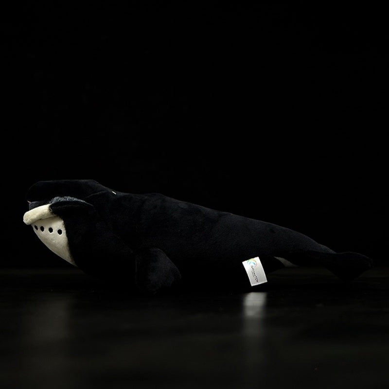 Bowhead whale plush toy in a side view, highlighting realistic features and huggable softness, designed by SoftDaysLab