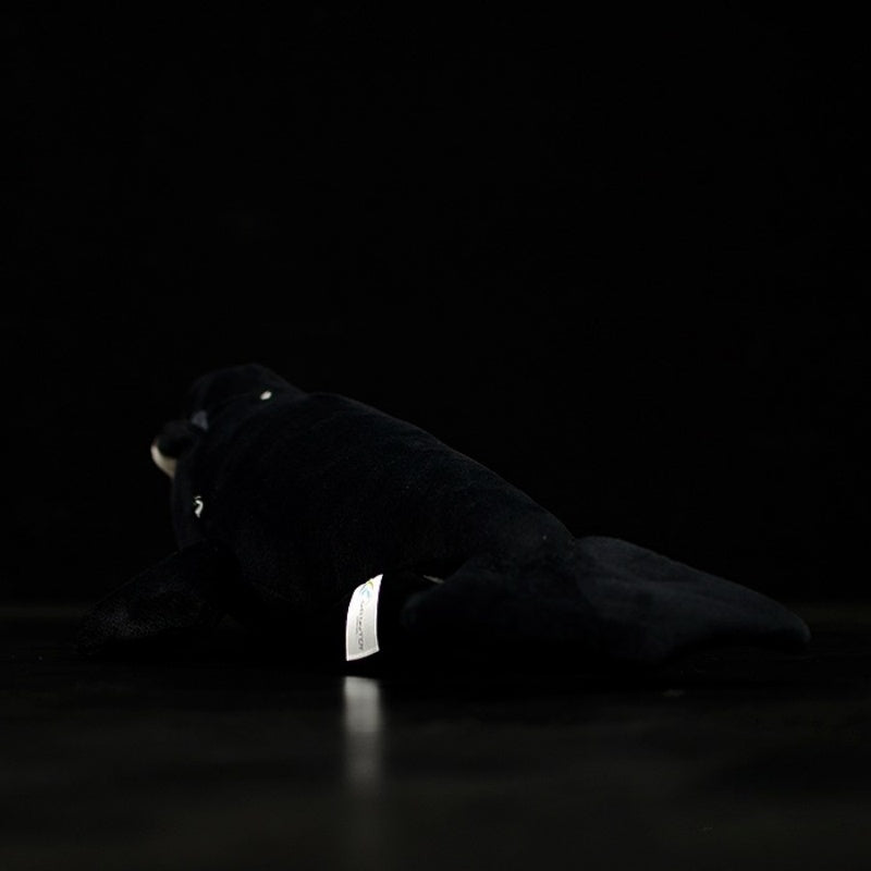 Rear view of bowhead whale plush toy, showcasing smooth fabric and detailed flippers, created by SoftDaysLab