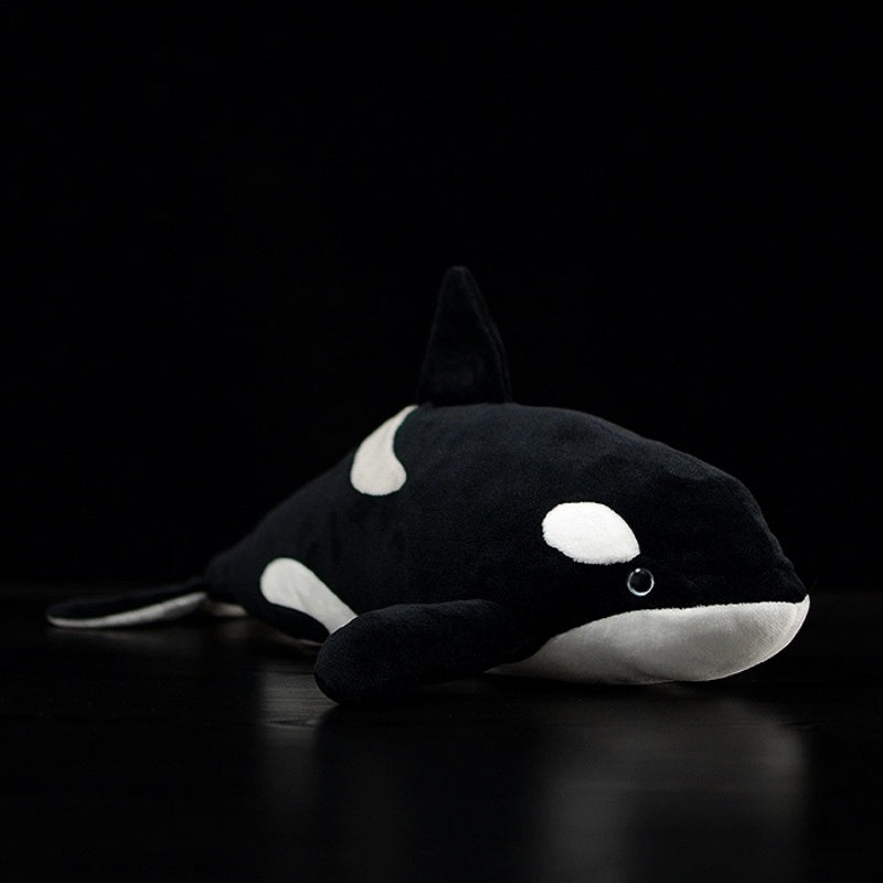 Realistic orca whale plush toy on display, soft and lifelike, perfect for ocean animal lovers by SoftDaysLab