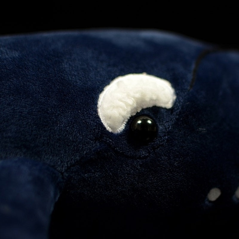 Close-up of realistic Southern Right Whale plush eye, showcasing detailed stitching and soft texture by SoftDaysLab