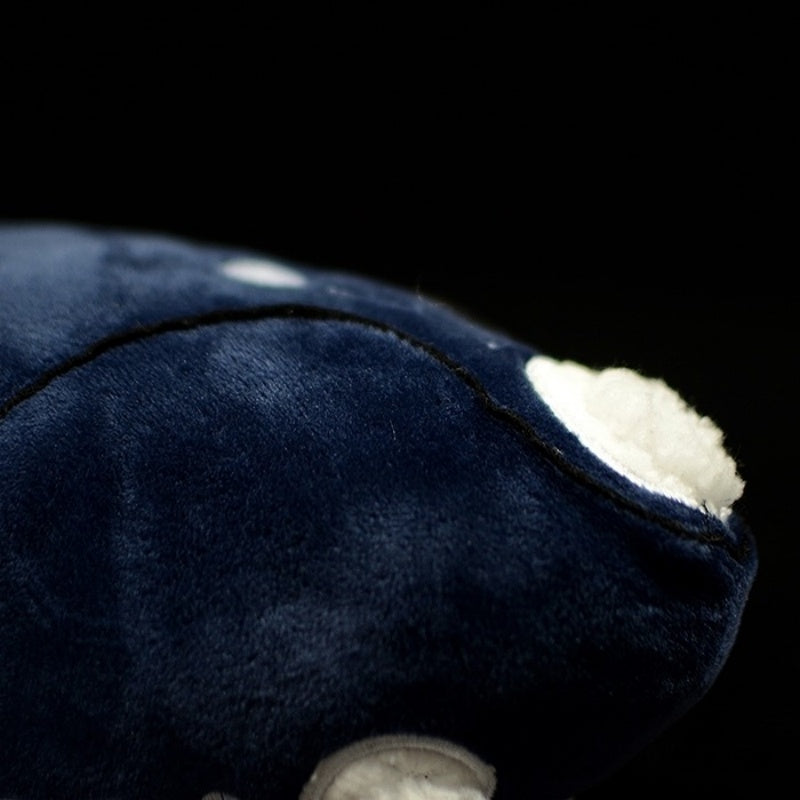 Side view of Southern Right Whale plush toy's head, highlighting realistic stitching and premium soft fabric