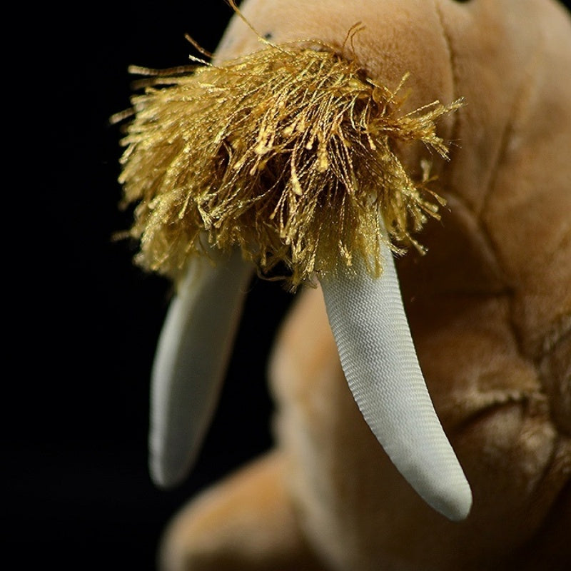 Close-up of a walrus plush toy’s face with realistic whiskers and detailed tusks by SoftDaysLab