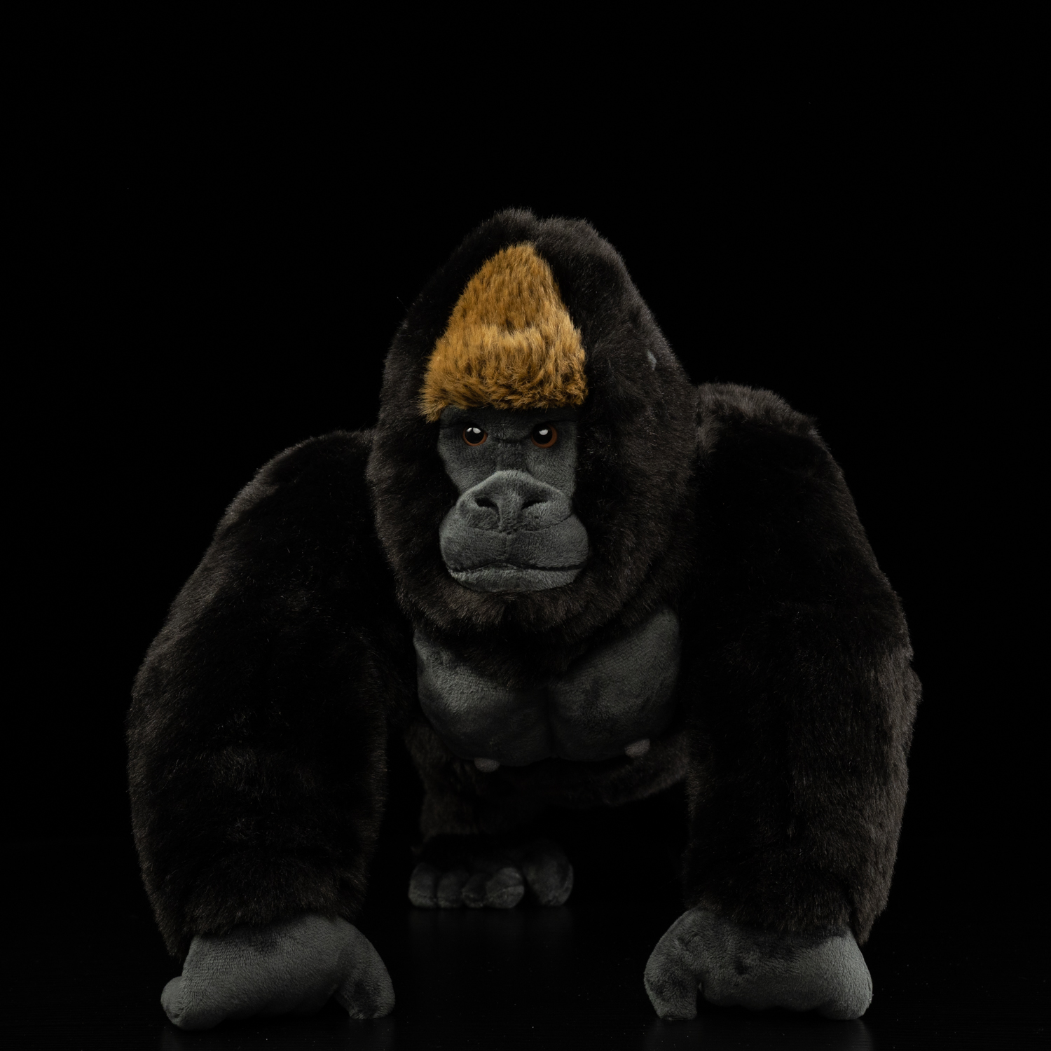 Front view of a majestic silverback gorilla plush with lifelike details and soft fur by SoftDaysLab