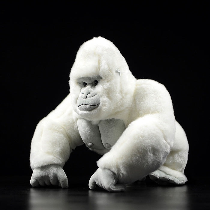 Realistic Albino Gorilla plush toy in a lifelike crouching pose, soft and detailed by SoftDaysLab