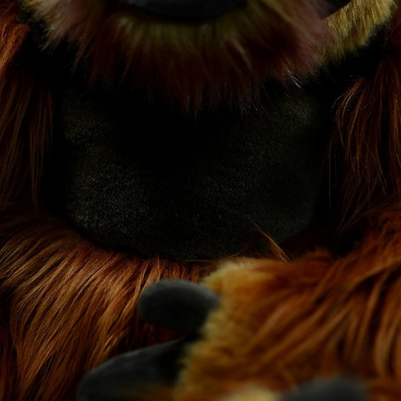 Detailed close-up of orangutan plush toy’s soft chest fur and lifelike texture by SoftDaysLab