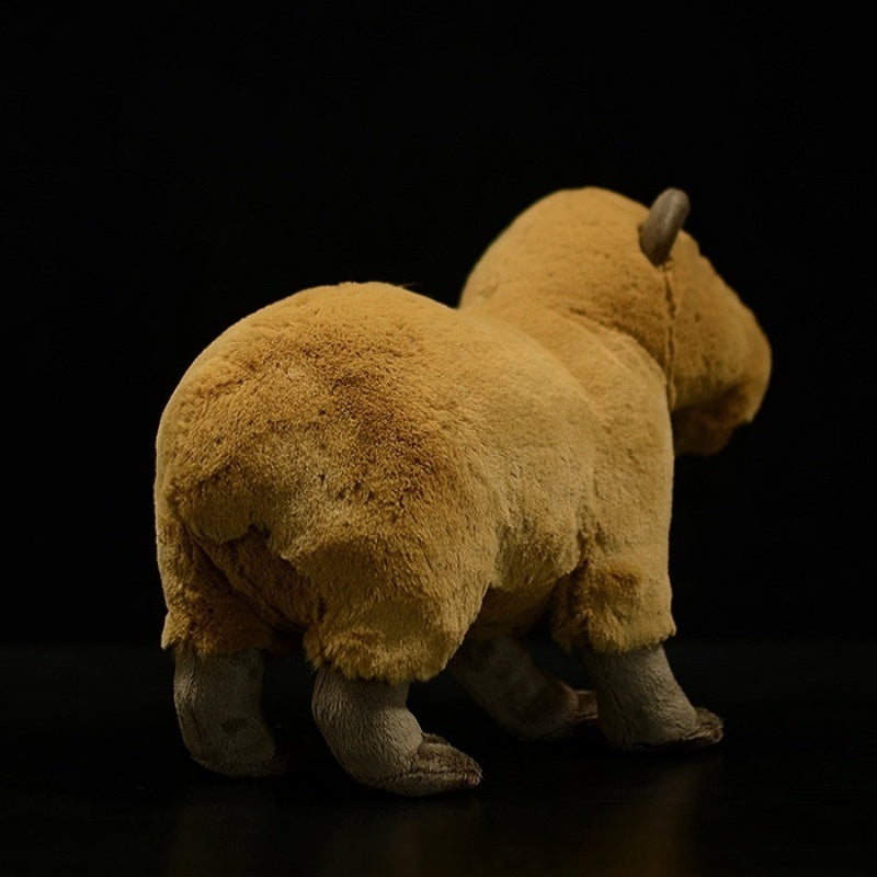 Rear view of a soft and cuddly capybara plush toy showcasing its realistic shape by SoftDaysLab