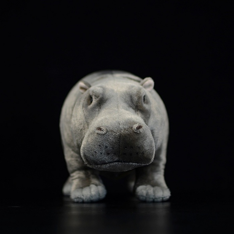 Front view of lifelike hippo plush toy showcasing detailed features and soft texture