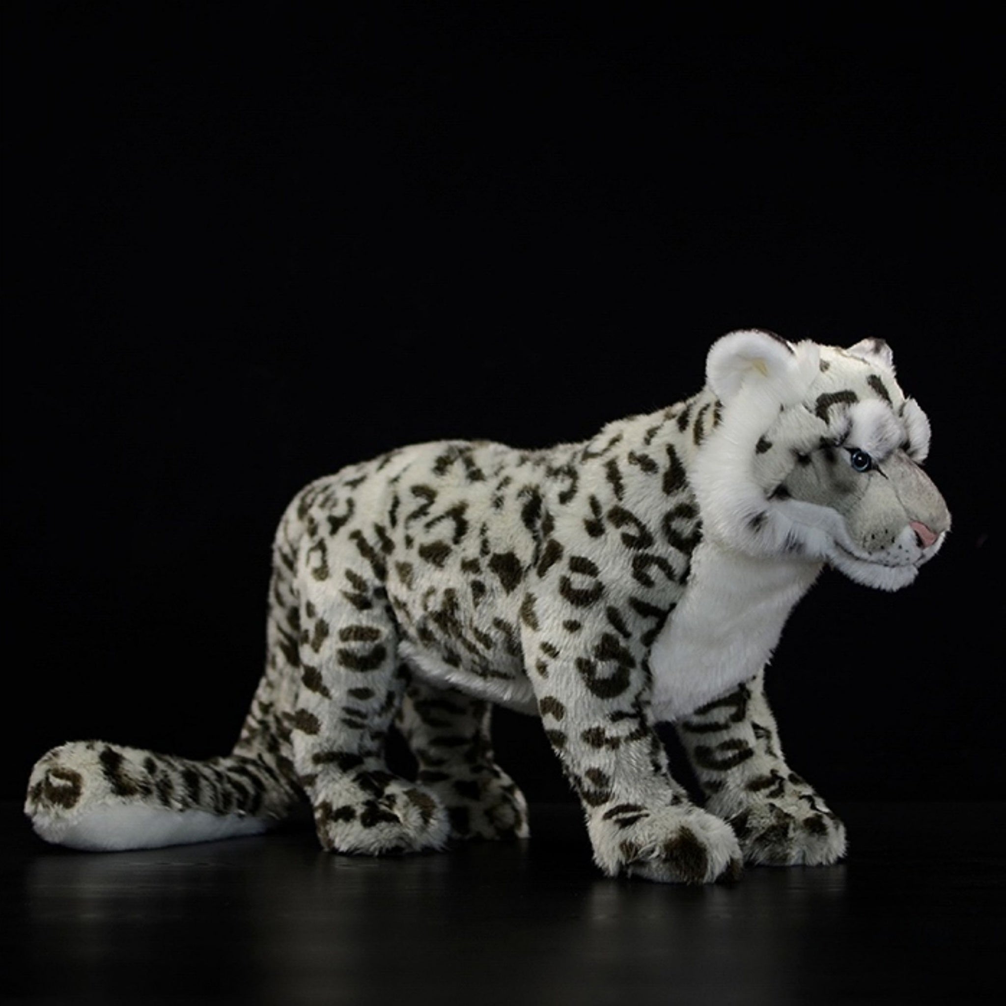 Realistic snow leopard plush toy in a lifelike standing pose, soft fur texture by SoftDaysLab