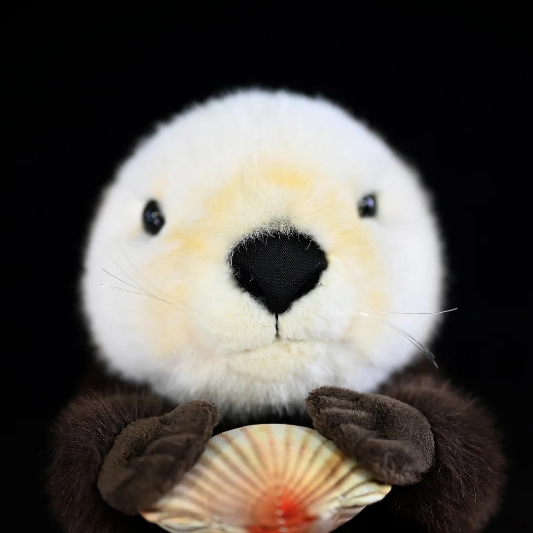 Close-up of SoftDaysLab® sea otter plush’s face, highlighting realistic whiskers and embroidered nose