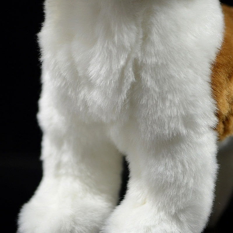 Close-up of the Saint Bernard puppy plush toy’s soft white chest fur with an ultra-cuddly texture by SoftDaysLab