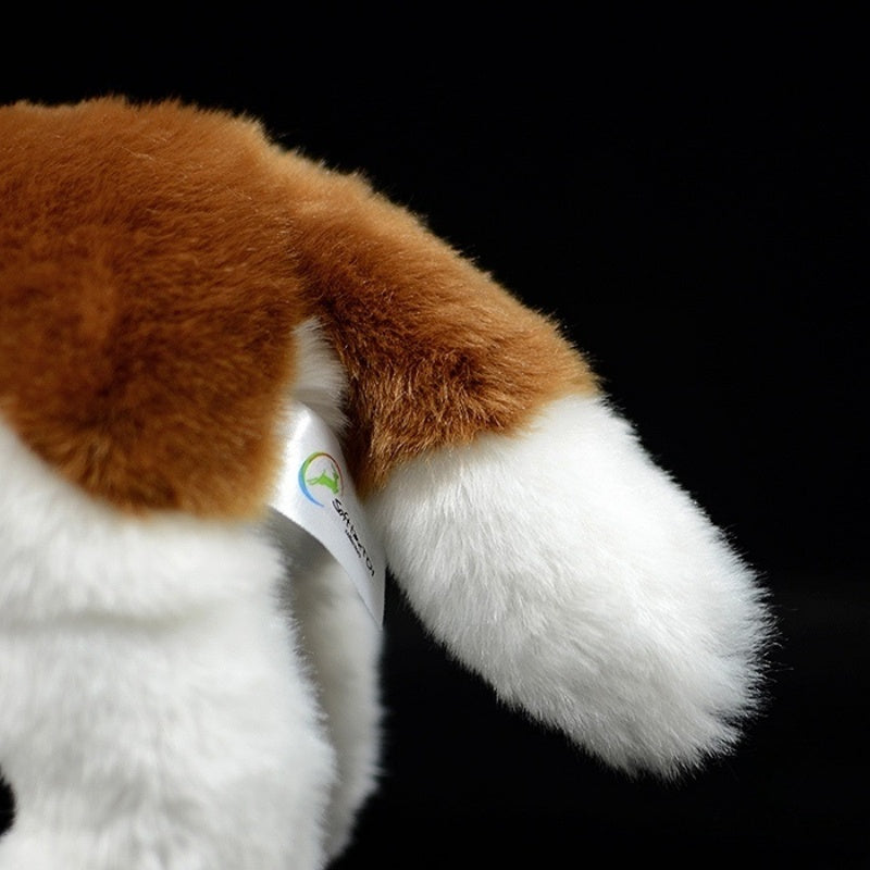 Tail close-up of the Saint Bernard plush toy, highlighting its fluffy tail and fine stitching by SoftDaysLab