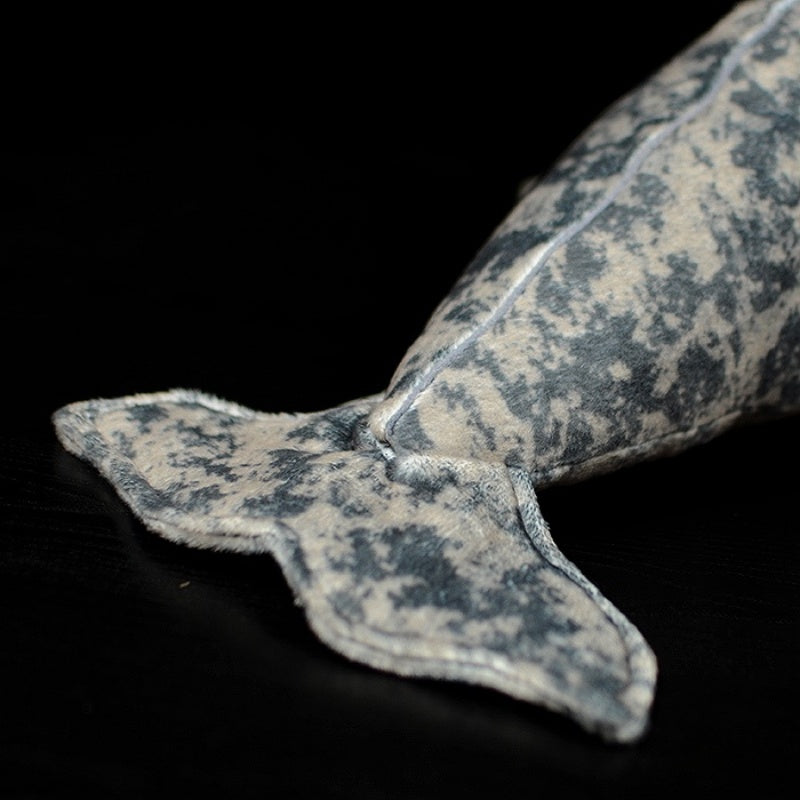 Close-up of narwhal plush toy’s tail, highlighting its realistic stitching and Arctic-inspired design by SoftDaysLab