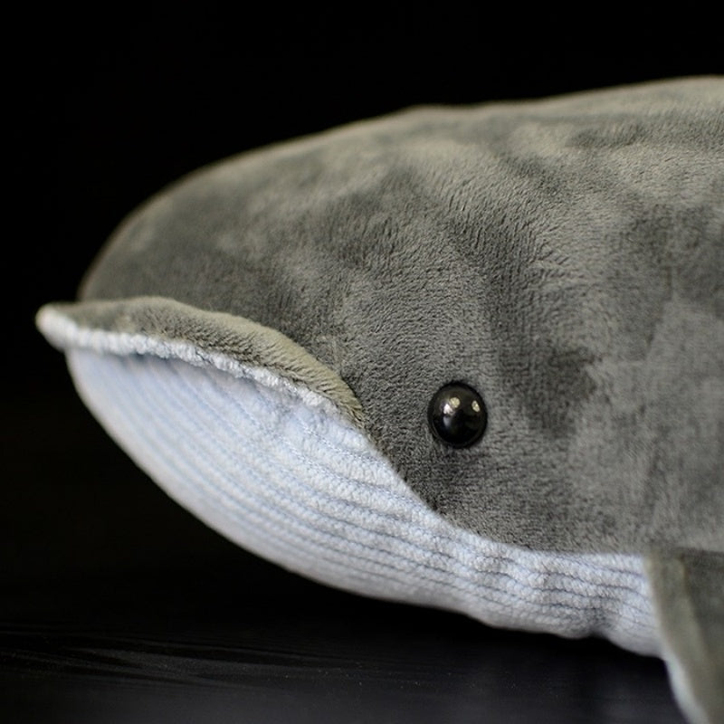 Close-up of whale plush face with lifelike eye and textured baleen detail by SoftDaysLab