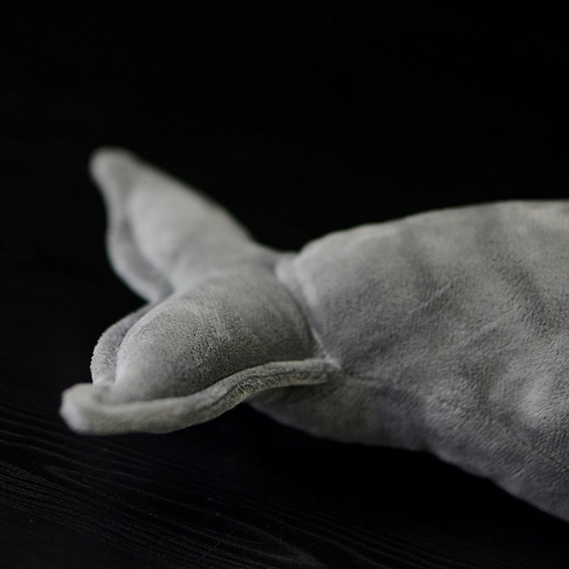 Tail close-up of baleen whale plush toy, highlighting soft fabric and detailed stitching by SoftDaysLab
