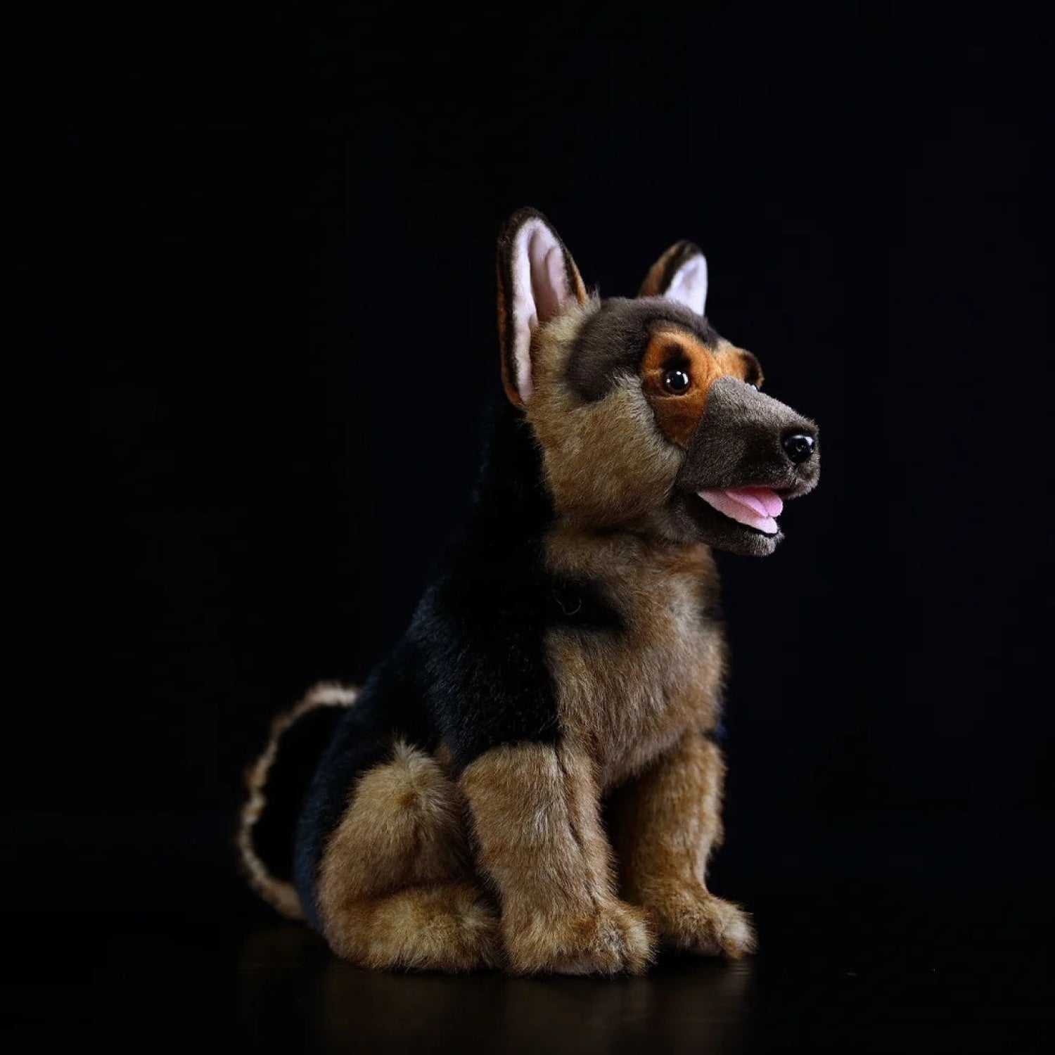 Lifelike German Shepherd dog plush toy with soft fur and detailed upright ears