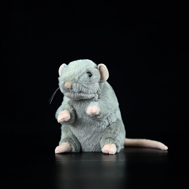 Adorable standing grey house mouse plush toy showcasing its adorable face and realistic design