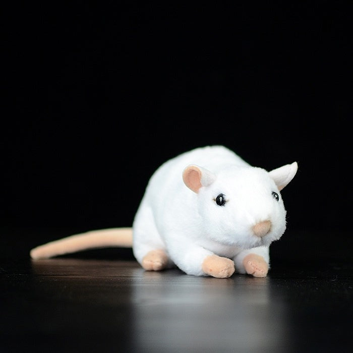 Realistic white lab mouse plush toy with lifelike details, soft fur, and adorable charm for animal lovers