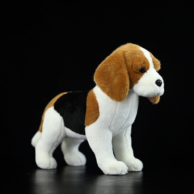 Tricolor Beagle plush toy standing upright with realistic details, perfect for dog lovers and collectors