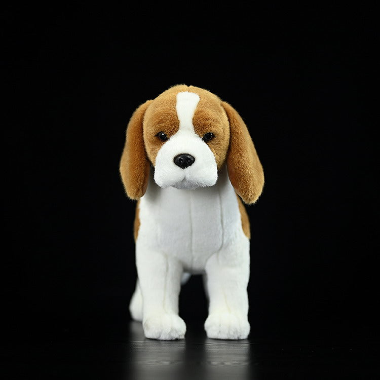 Front view of a cute Beagle stuffed animal with lifelike features, soft fur, and a charming design