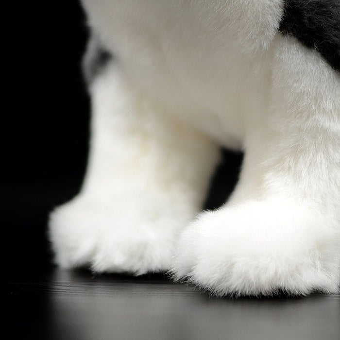 Close-up of the Alaskan Malamute plush toy’s paws, showcasing its fluffy texture and fine details