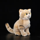 Lifelike sand cat plush toy sitting upright, showcasing soft fur and realistic details by SoftDaysLab