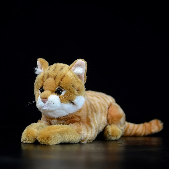 Realistic lying orange tabby cat plush toy, soft and cuddly, perfect for cat lovers and collectors