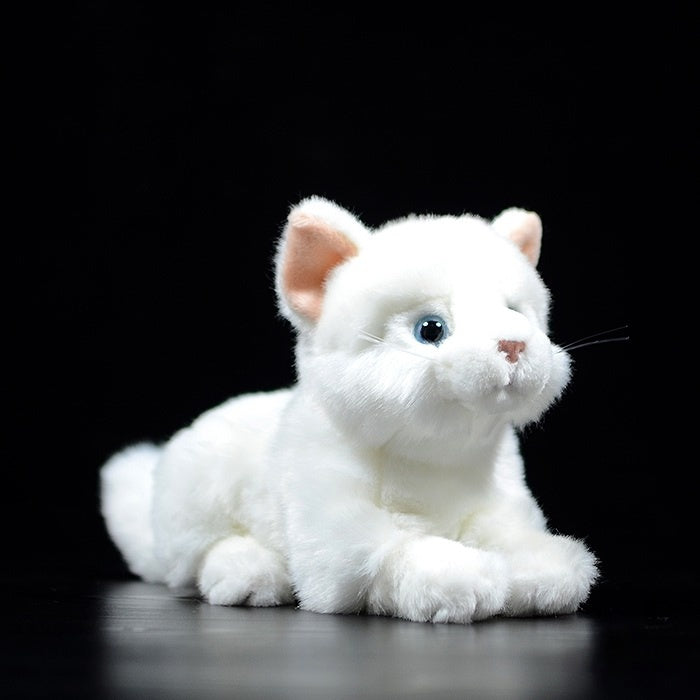 Lifelike white cat plush toy lying down with soft fur, perfect gift for cat lovers by SoftDaysLab