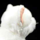 Detailed view of white cat plush toy’s ear with soft pink accents, realistic and cute by SoftDaysLab