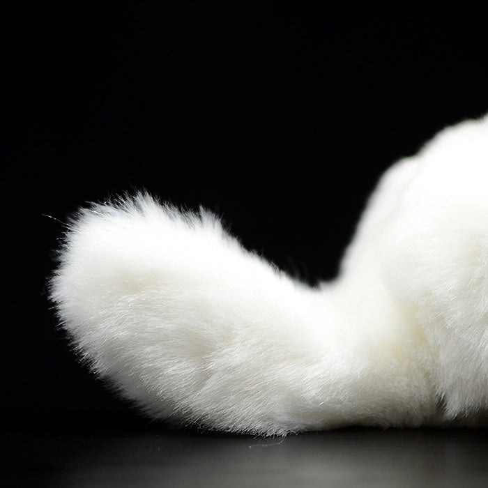 Detailed view of white cat plush toy’s plush tail, soft and lifelike, ideal for cuddling by SoftDaysLab