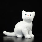Realistic white cat plush toy with lifelike blue eyes, perfect for cat lovers and animal enthusiasts