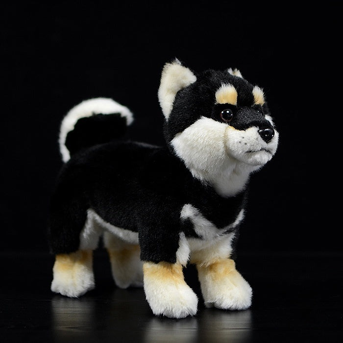 Realistic Black & Tan Shiba Inu plush toy with soft fur, perfect for dog and animal lovers