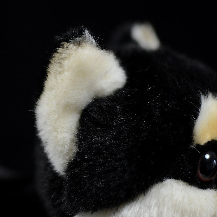 Detail of the Black & Tan Shiba Inu plush toy’s ear, crafted with soft and realistic materials