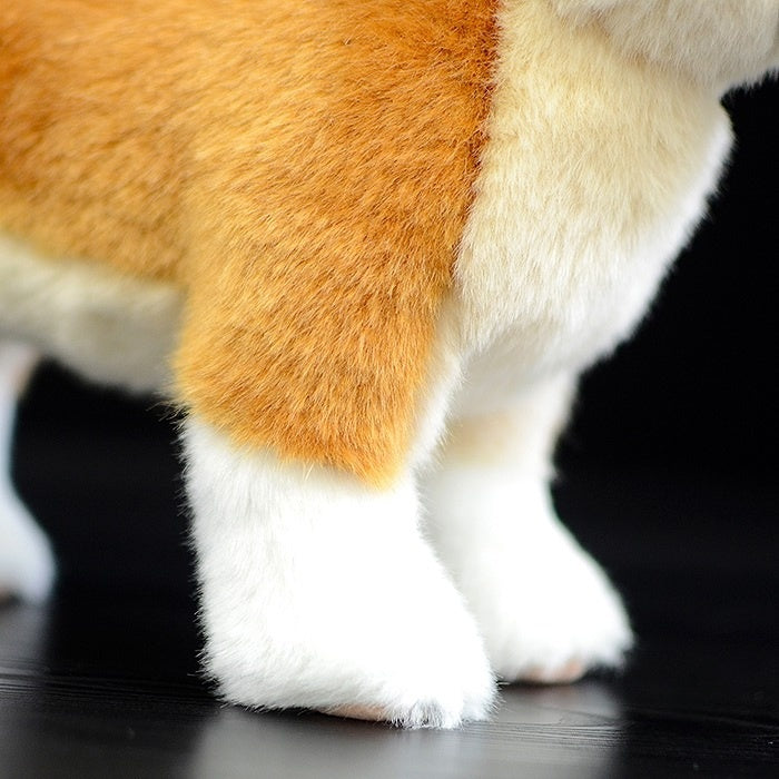 Detail of Shiba Inu plush toy’s soft fur and realistic paws, perfect for animal lovers