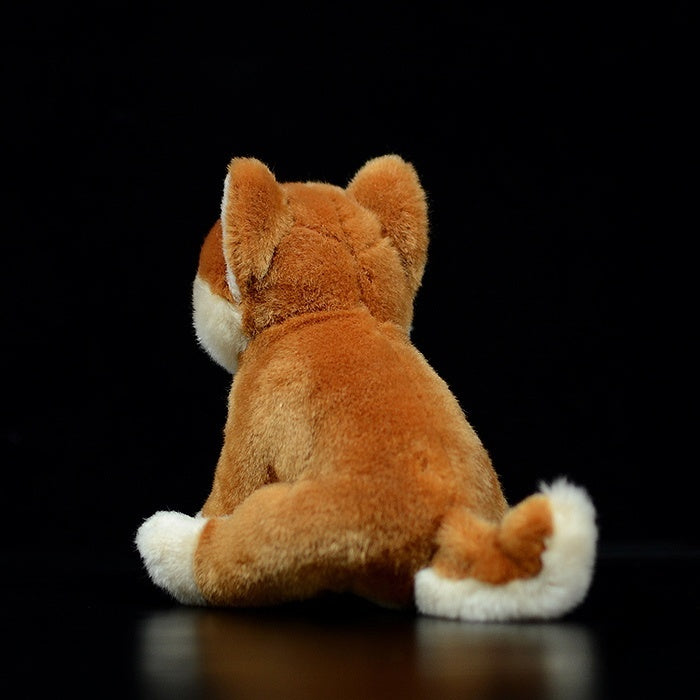 Back view of a Shiba Inu plush toy with soft textures and realistic design, ideal for animal-themed decor
