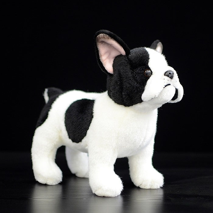 Standing Black Pied French Bulldog plush toy with lifelike design and soft fur, perfect for animal lovers