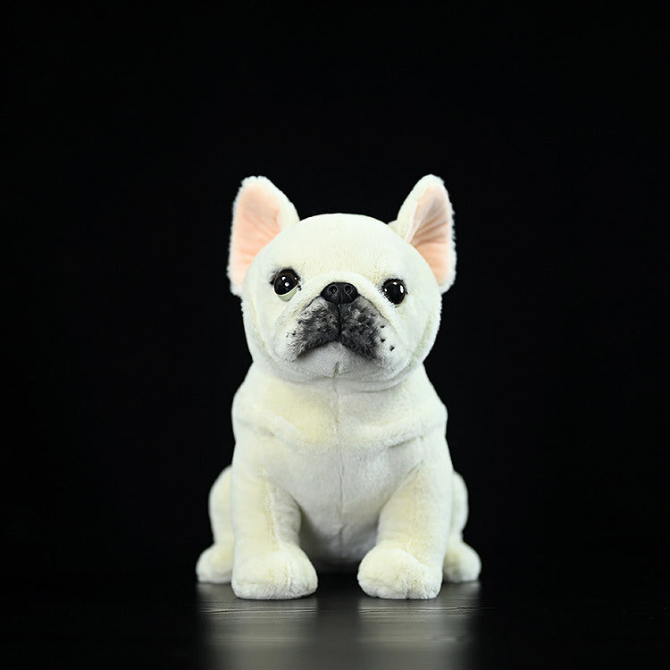 Front view of a cream French Bulldog plush toy with lifelike details and soft fur, perfect for cuddles