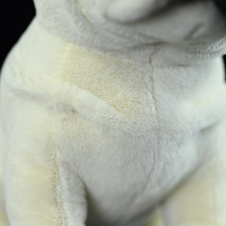 Detailed view of the cream French Bulldog plush toy's chest fur, emphasizing its soft and cuddly material