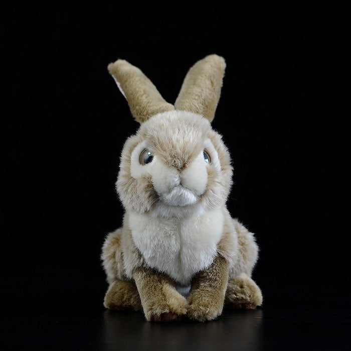 Front view of lifelike brown hare rabbit stuffed animal, showcasing its adorable design by SoftDaysLab