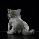 Back view of British Blue Shorthair plush, showing its fluffy tail and detailed craftsmanship