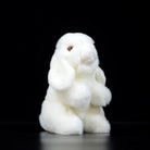 Front view of a lifelike white lop-eared rabbit plush toy by SoftDaysLab, perfect for animal lovers