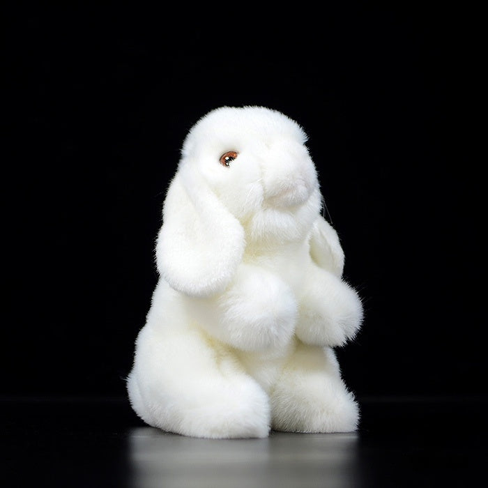 Front view of a lifelike white lop-eared rabbit plush toy by SoftDaysLab, perfect for animal lovers