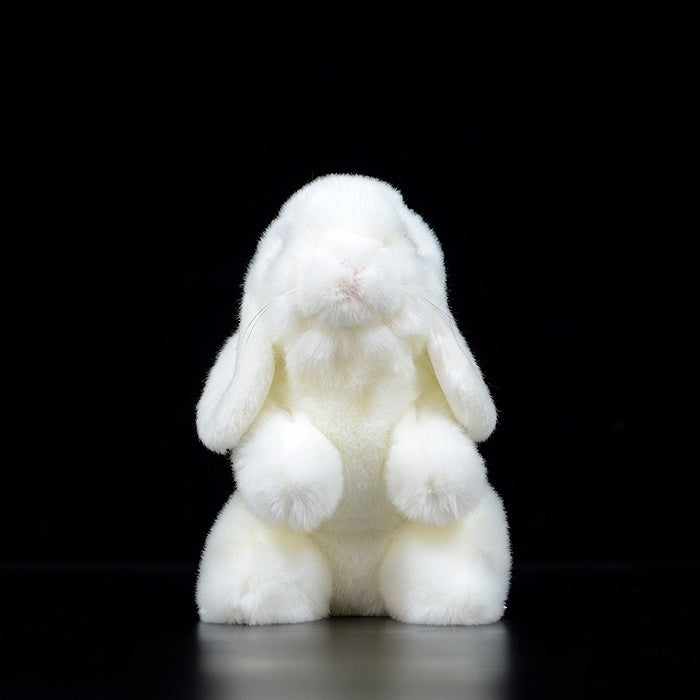 Adorable white lop-eared rabbit plush standing, soft and realistic design for bunny enthusiasts