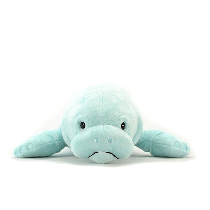 Front view of a realistic manatee plush, featuring detailed design and soft material for cuddles