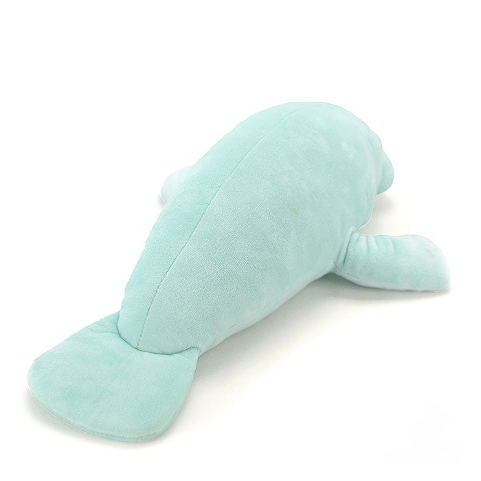 Top view of a manatee plush toy, featuring its full cuddly body and lifelike sea cow details