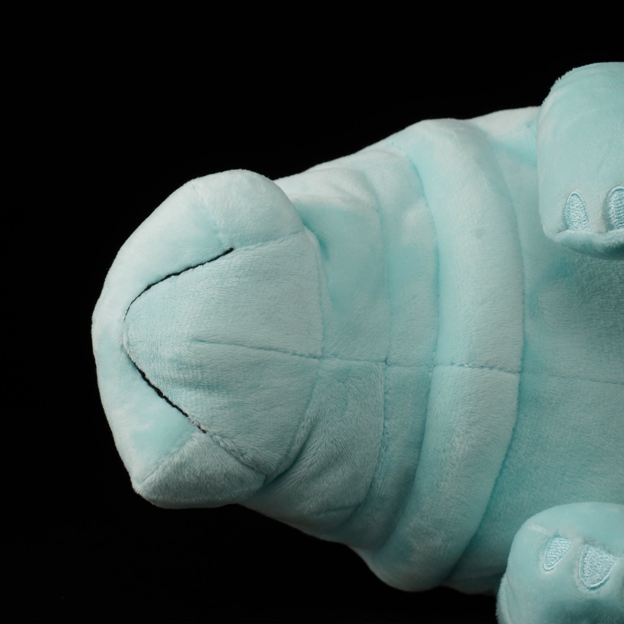Close-up of SoftDaysLab® manatee plush mouth and neck, showcasing lifelike design and soft, detailed texture