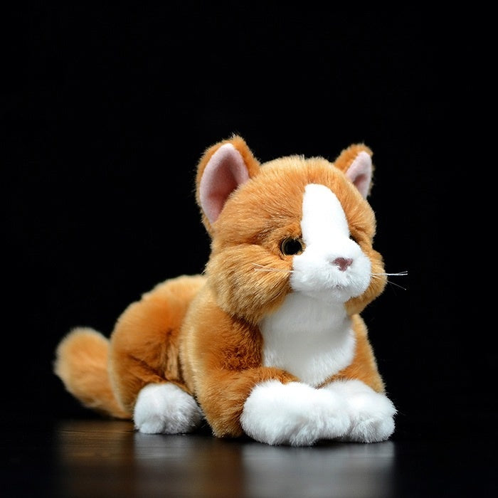 Orange Tuxedo Cat plush toy lying down, soft and lifelike, perfect for cat lovers by SoftDaysLab