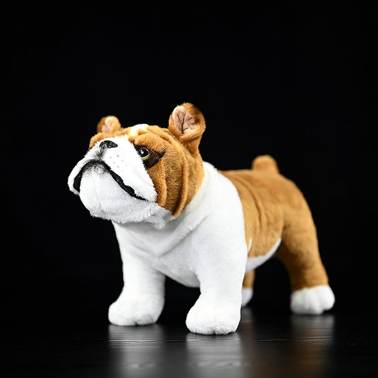 Realistic English Bulldog plush toy standing proudly, lifelike design by SoftDaysLab for dog lovers